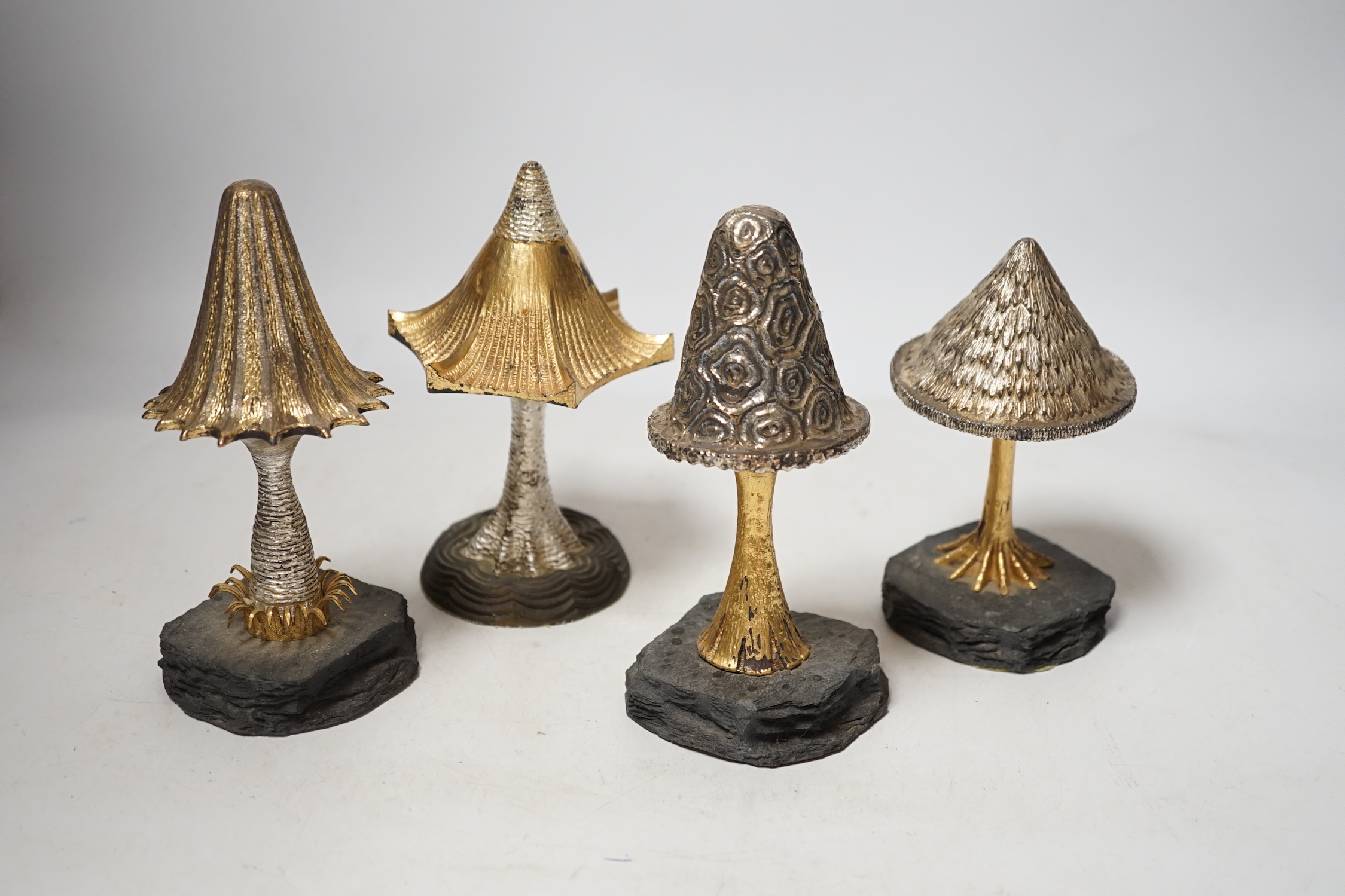 Four Elizabeth II limited edition surprise toadstools by Christopher Nigel Lawrence, opening to reveal pixies at various pursuits, London, 198 largest 15.9cm, 1981/82/83/88, two covers apparently unmarked.